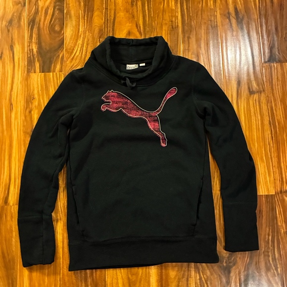 Puma Tops - Puma Women's Cowl Neck Hoodie Black & Pink Big Logo Pullover Sweatshirt Small